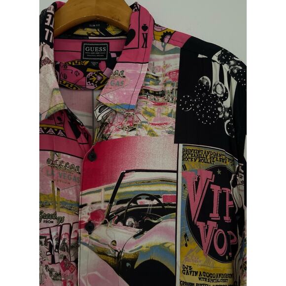 Guess Las Vegas Resort Casino Shirt Men XL Multicolored Artsy Vacation Button Up - Picture 1 of 11